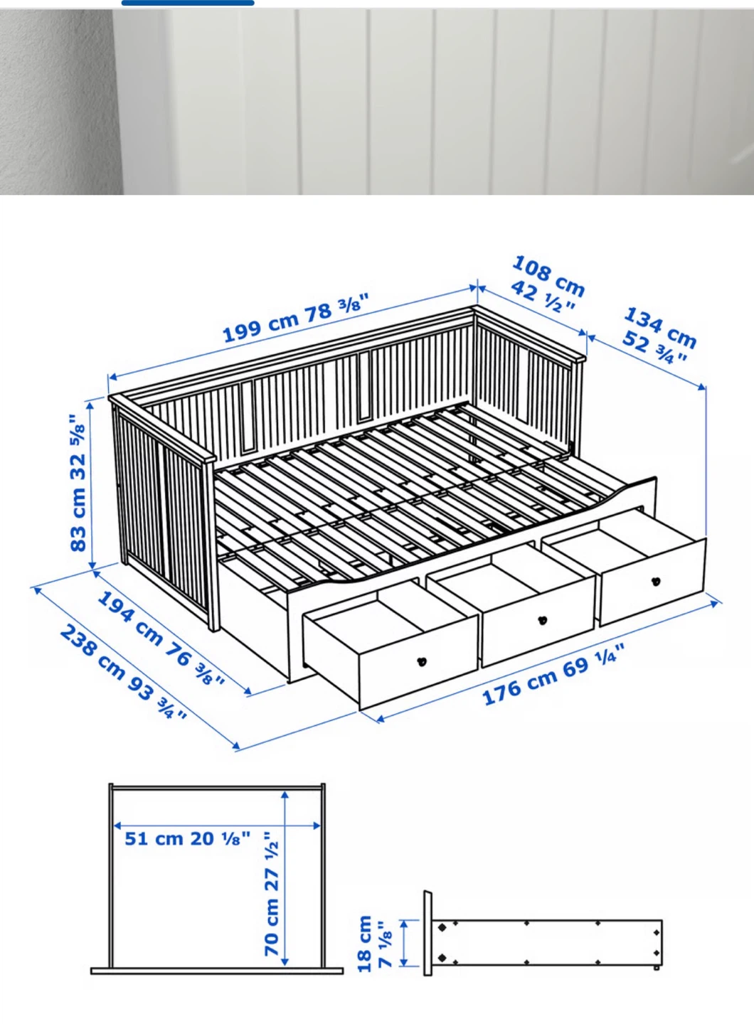 IKEA HEMNES Daybed Frame with 3 Drawers - White (Twin) - photo 4