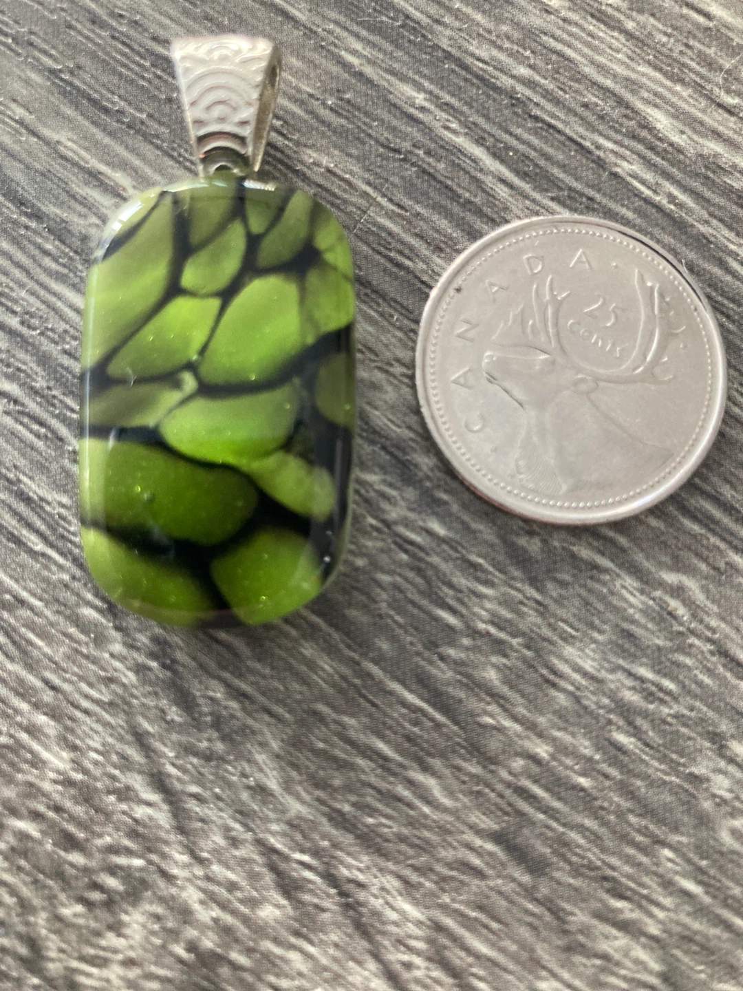 Green and Black GlassSwirl Pendant Silver Tone Bail