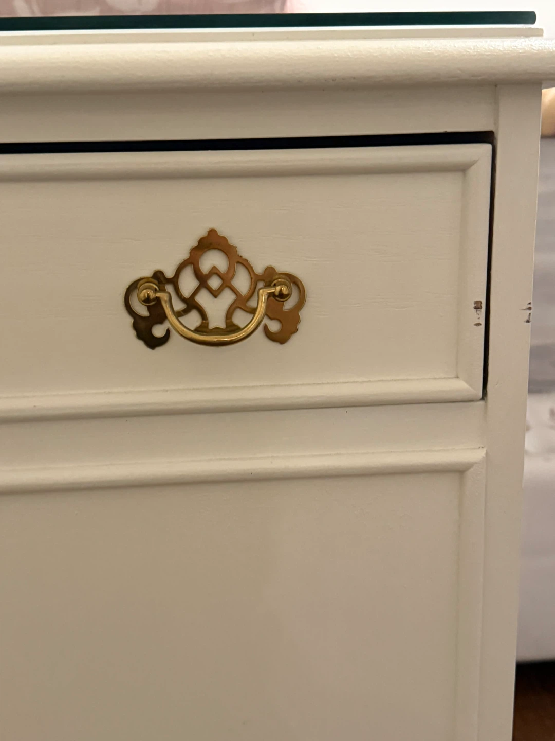 Classic White Glasstop Bedside Table with Drawer - photo 3
