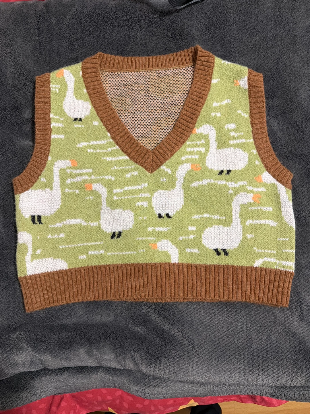 Green Goose Print Knit Vest