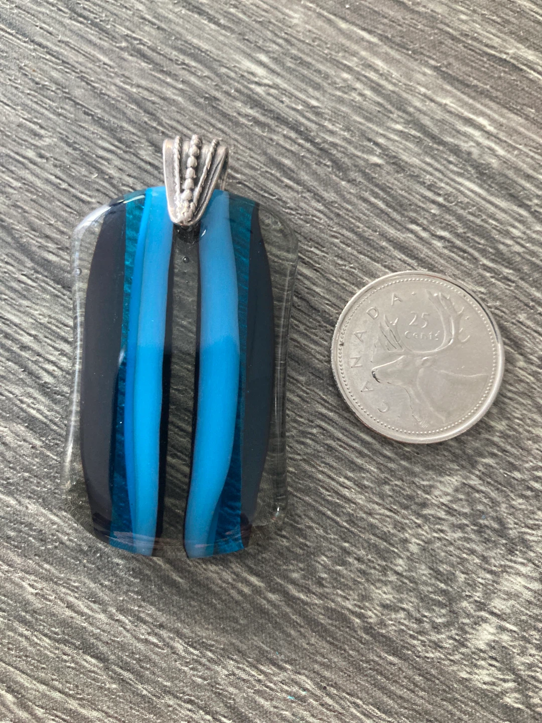 Glass Pendant with Blue and Black Stripes