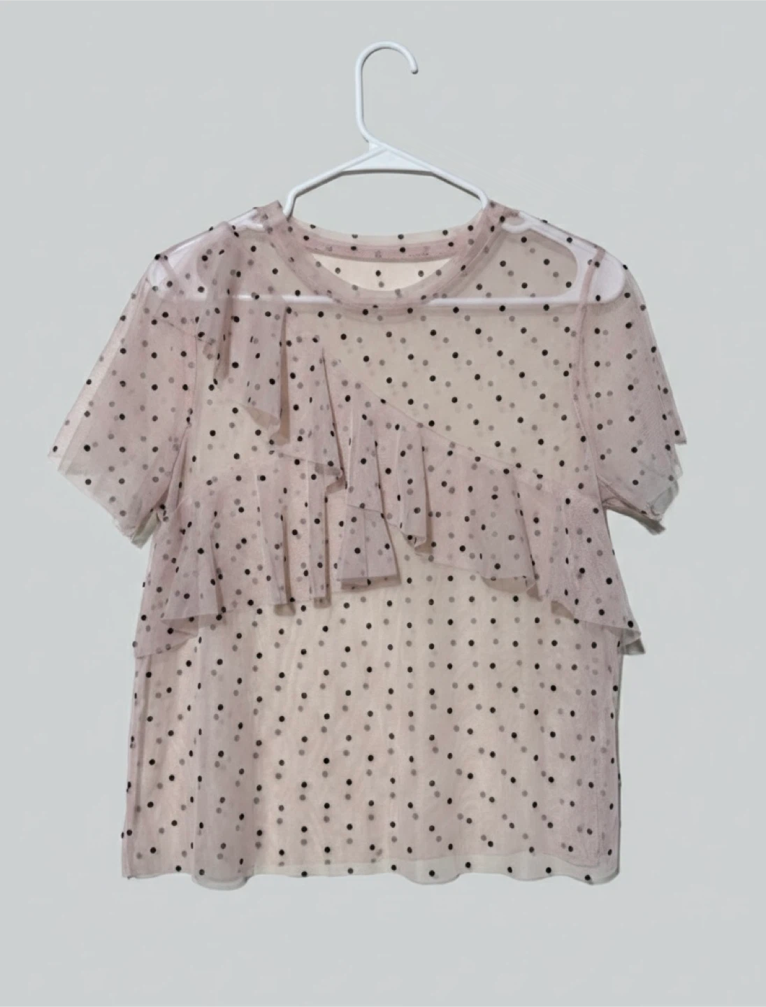 Women's Sheer Polka Dot Top with Ruffle Detail