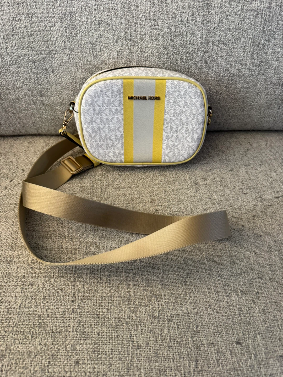 Michael Kors White & Yellow Striped Monogram Belt Bag - photo 2