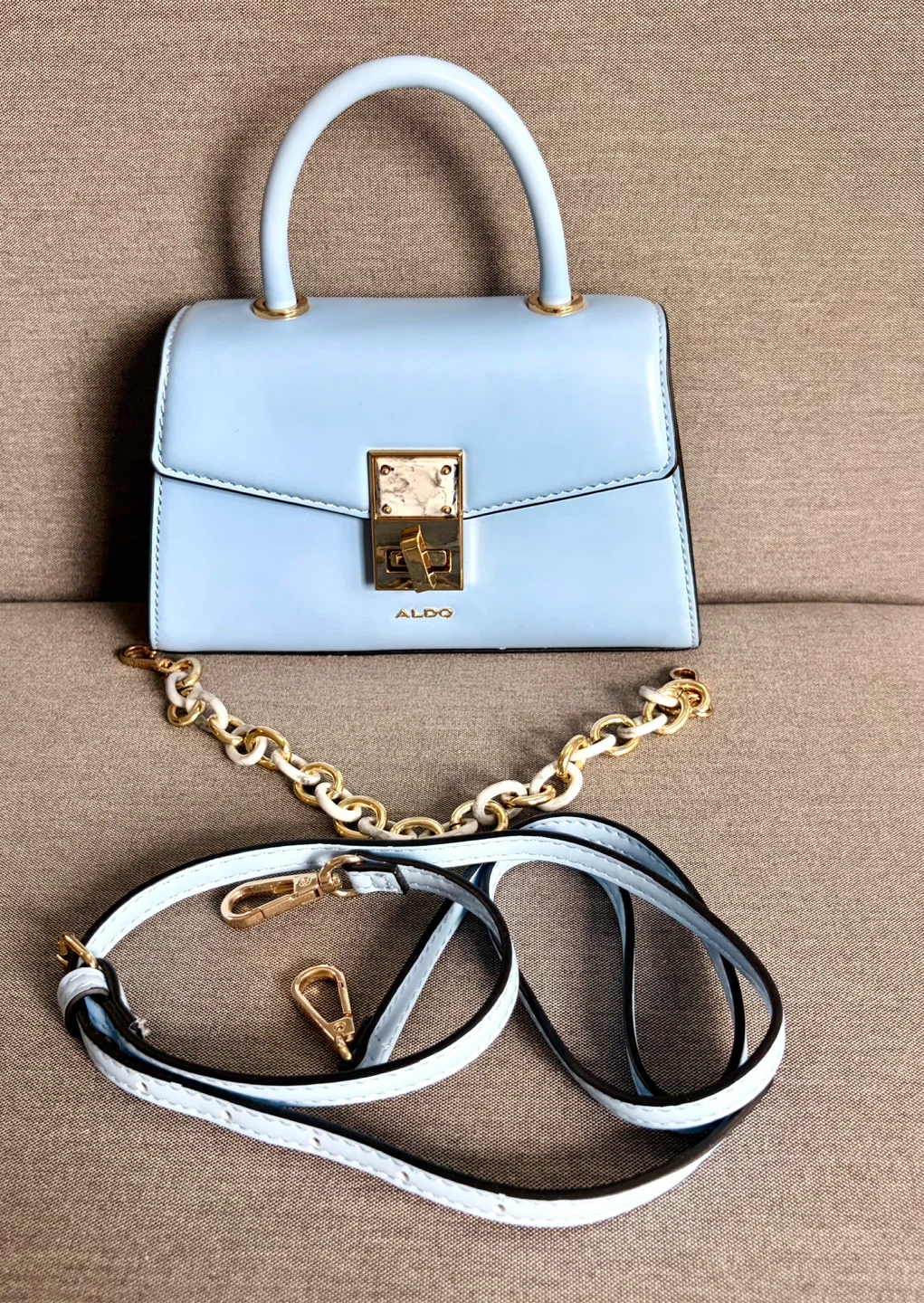 ALDO Light Blue Top Handle Purse with Chain Strap