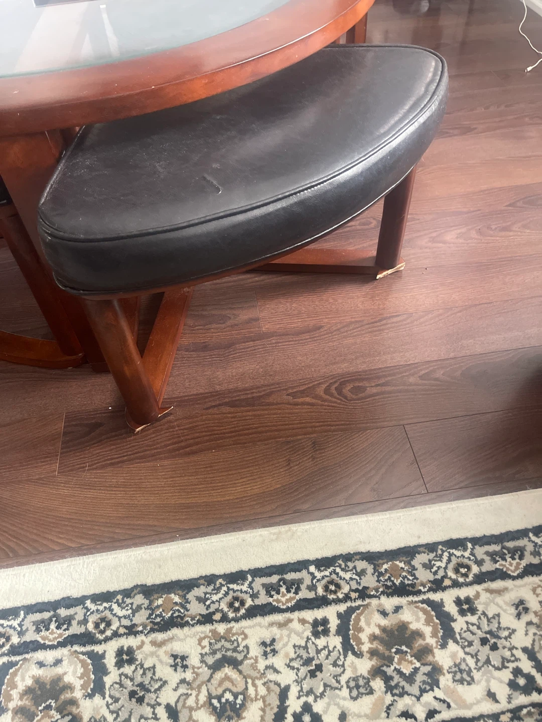Round Glass Top Dining Table with 4 Stools - photo 2