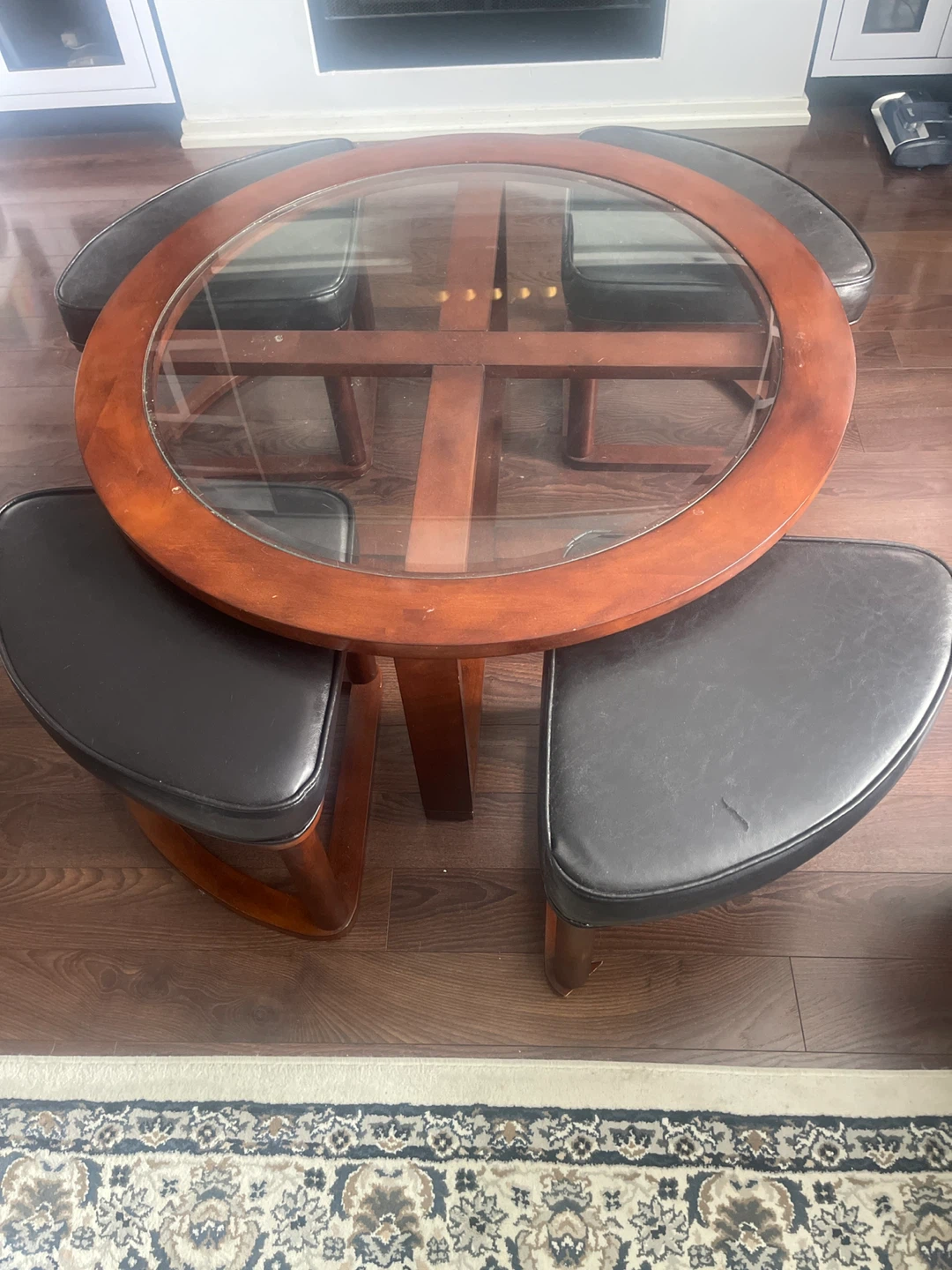 Round Glass Top Dining Table with 4 Stools - photo 4