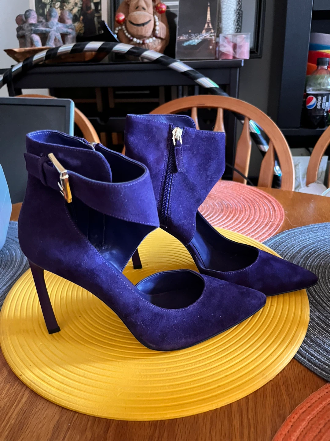 NEW 7 M Purple Suede Cutout Stiletto Heels