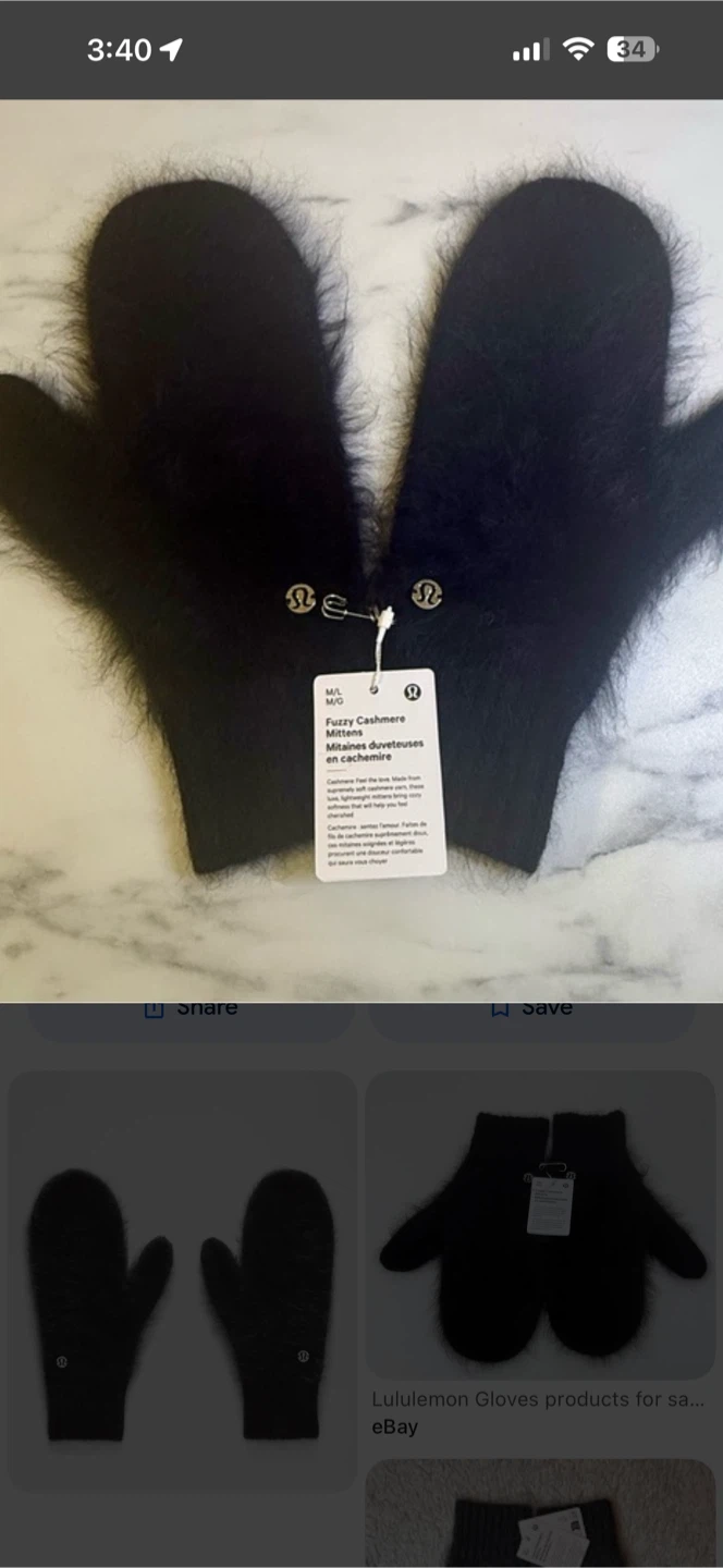 Lululemon Fuzzy Cashmere Mittens Black S/S - photo 2