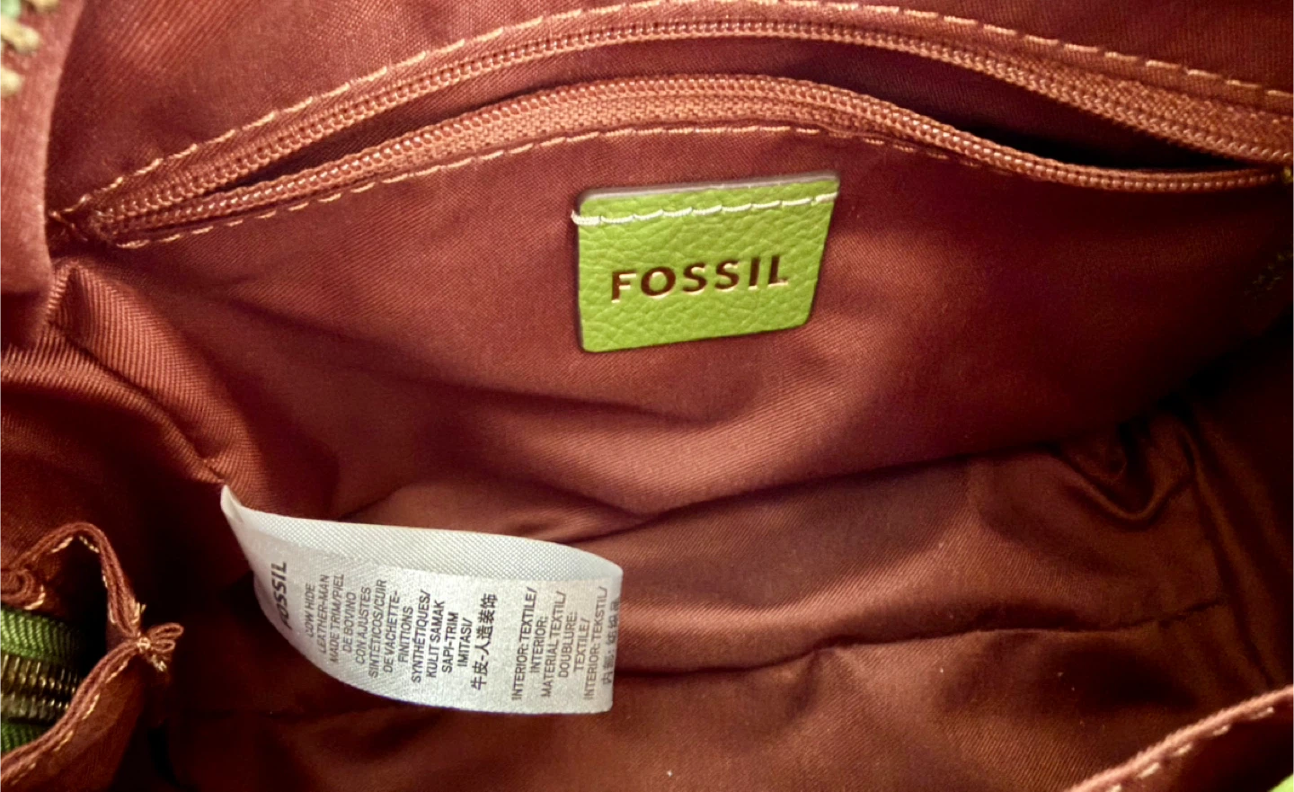 Original Fossil Leather Satchel Purse - Lime Green - photo 2