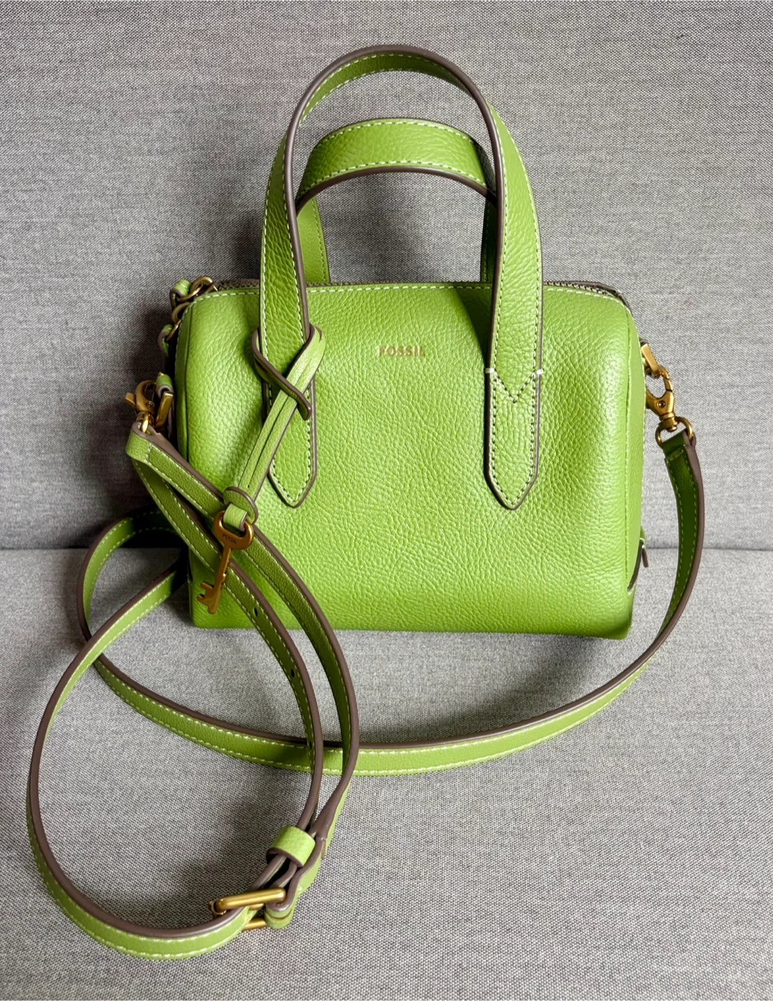 Original Fossil Leather Satchel Purse - Lime Green