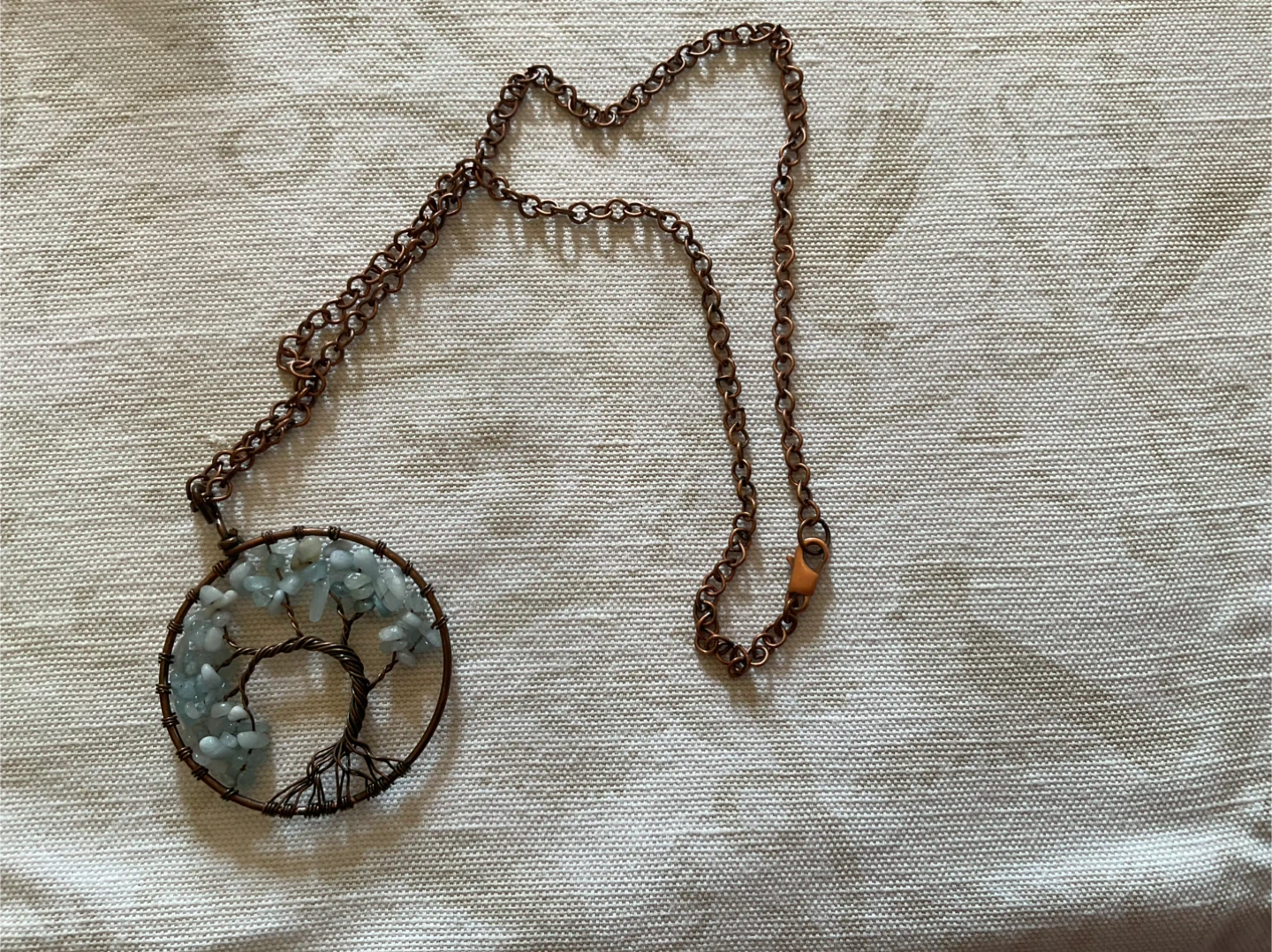 Tree of Life Pendant Necklace with Light Blue Stones