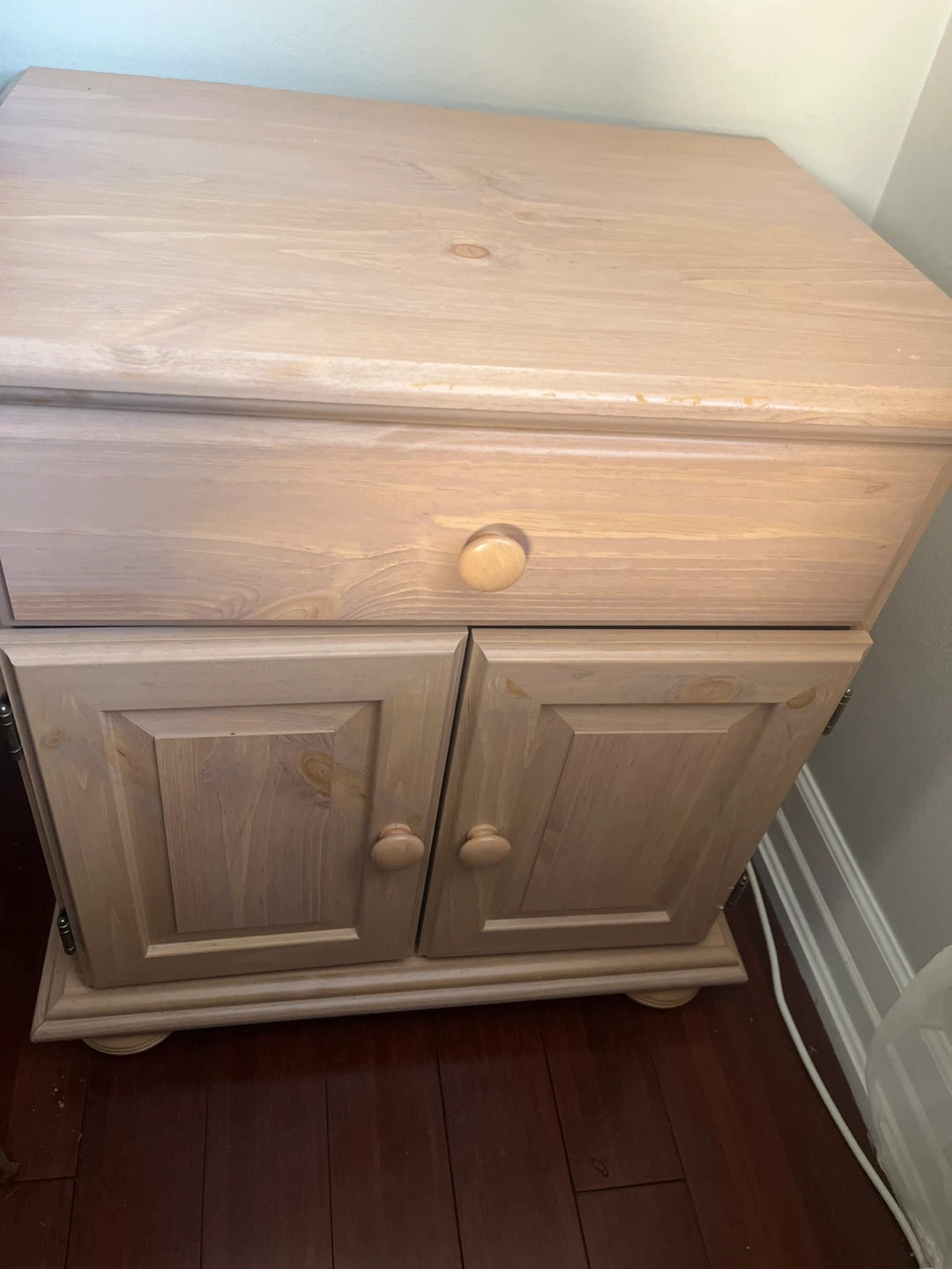 Wooden Bedside Table with Drawer and Cabinet