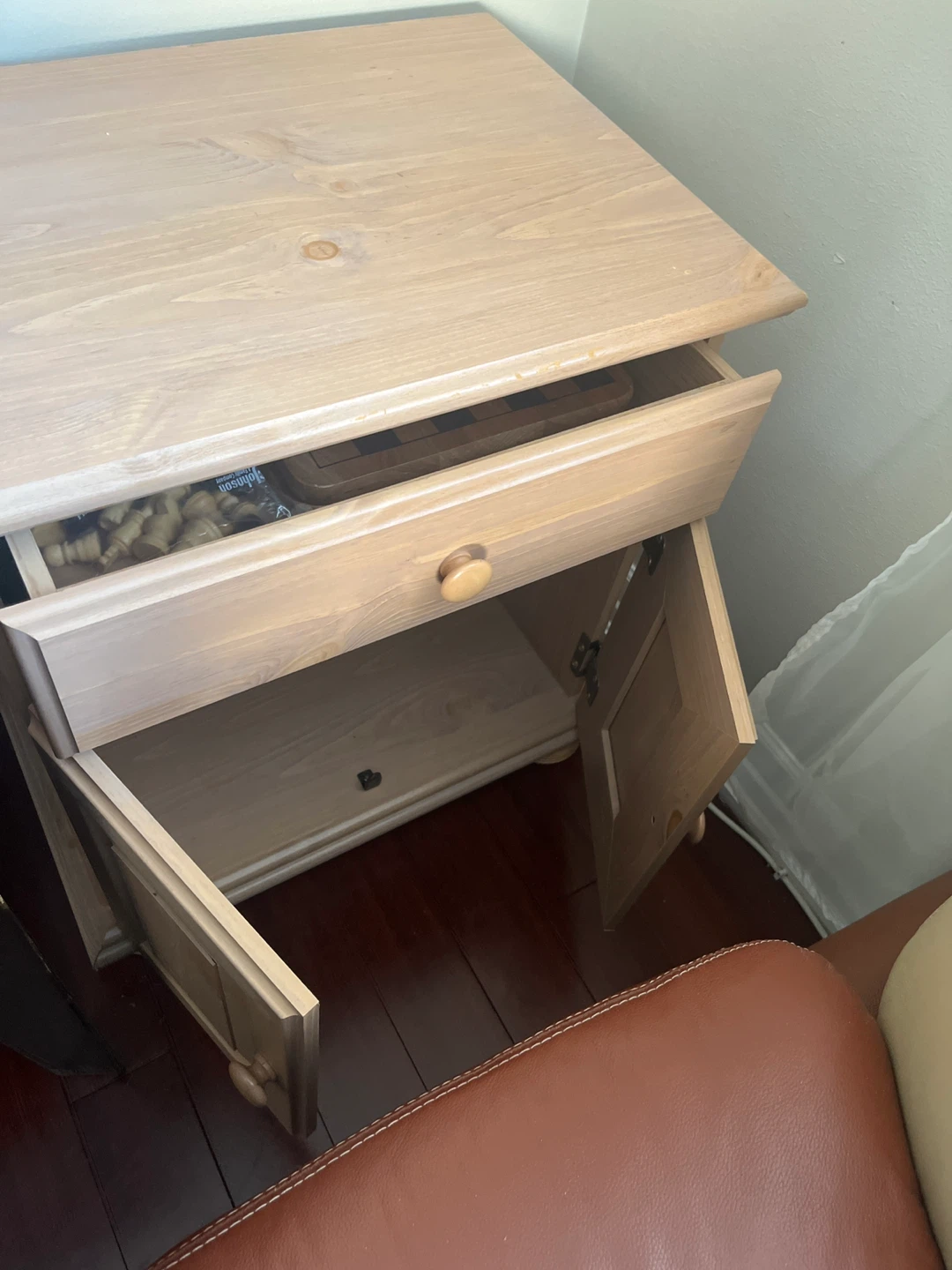 Wooden Bedside Table with Drawer and Cabinet - photo 2