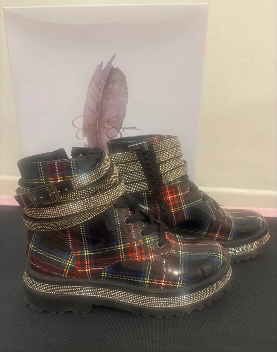 Jessica Simpson Plaid Rhinestone Boots - 6