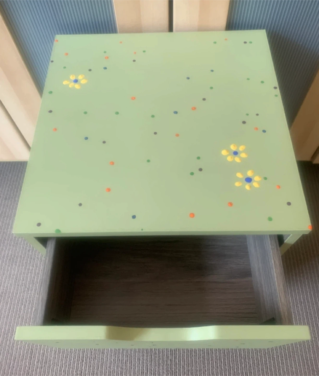 Sage Green Nightstand with Painted Flowers - photo 3