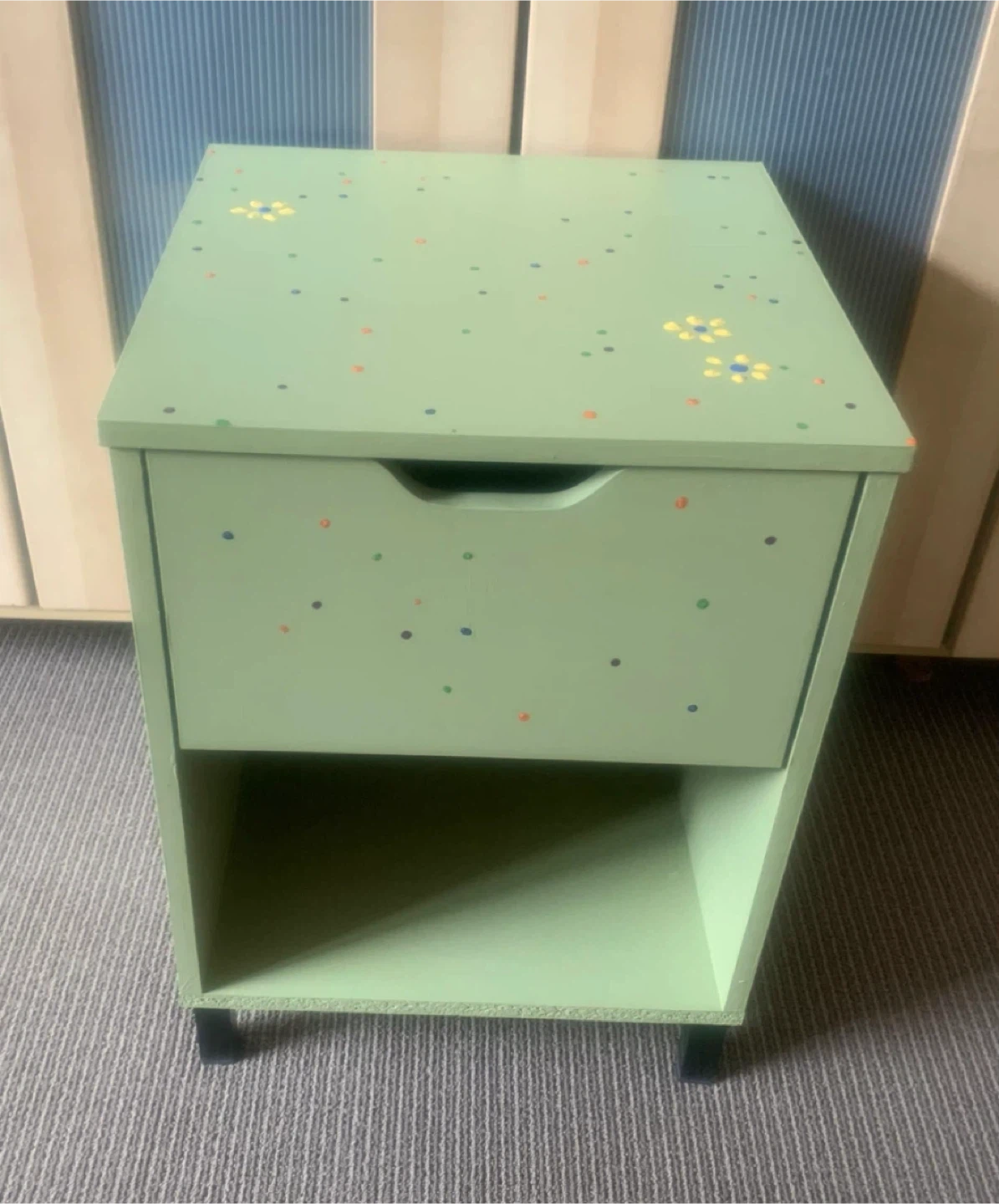 Sage Green Nightstand with Painted Flowers