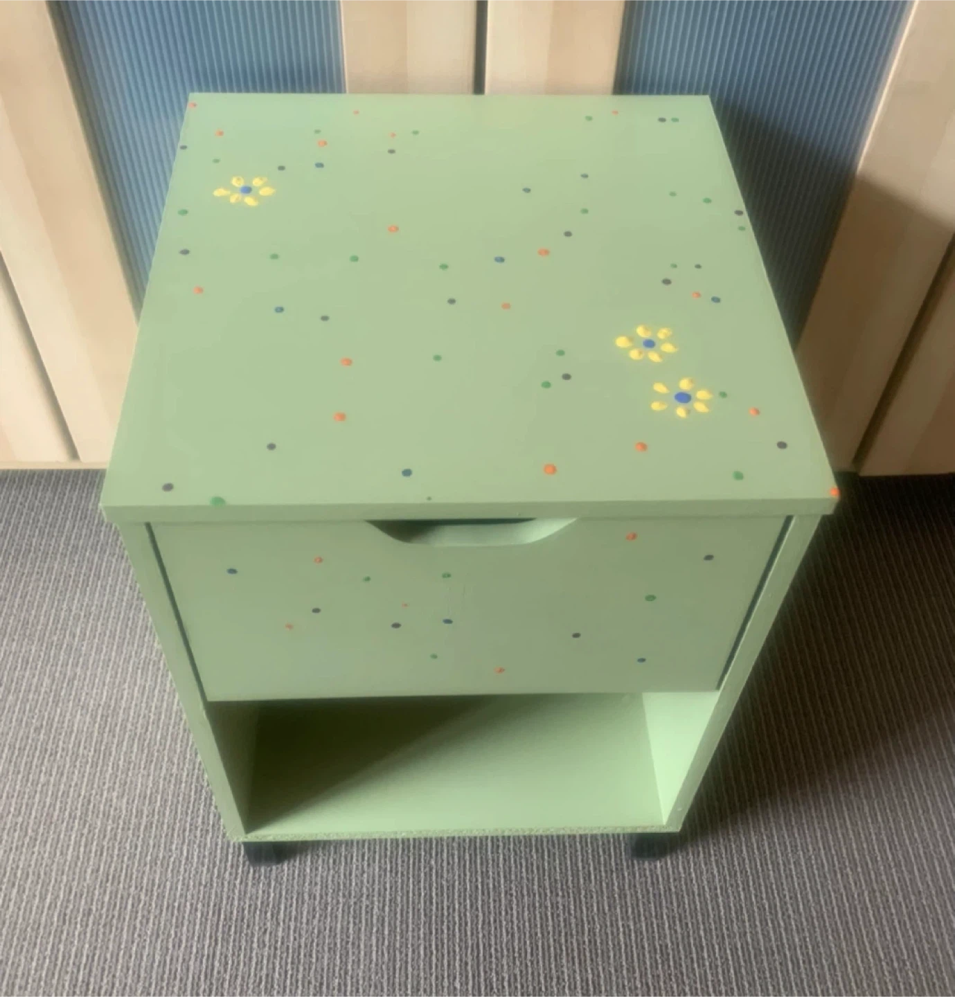 Sage Green Nightstand with Painted Flowers - photo 4