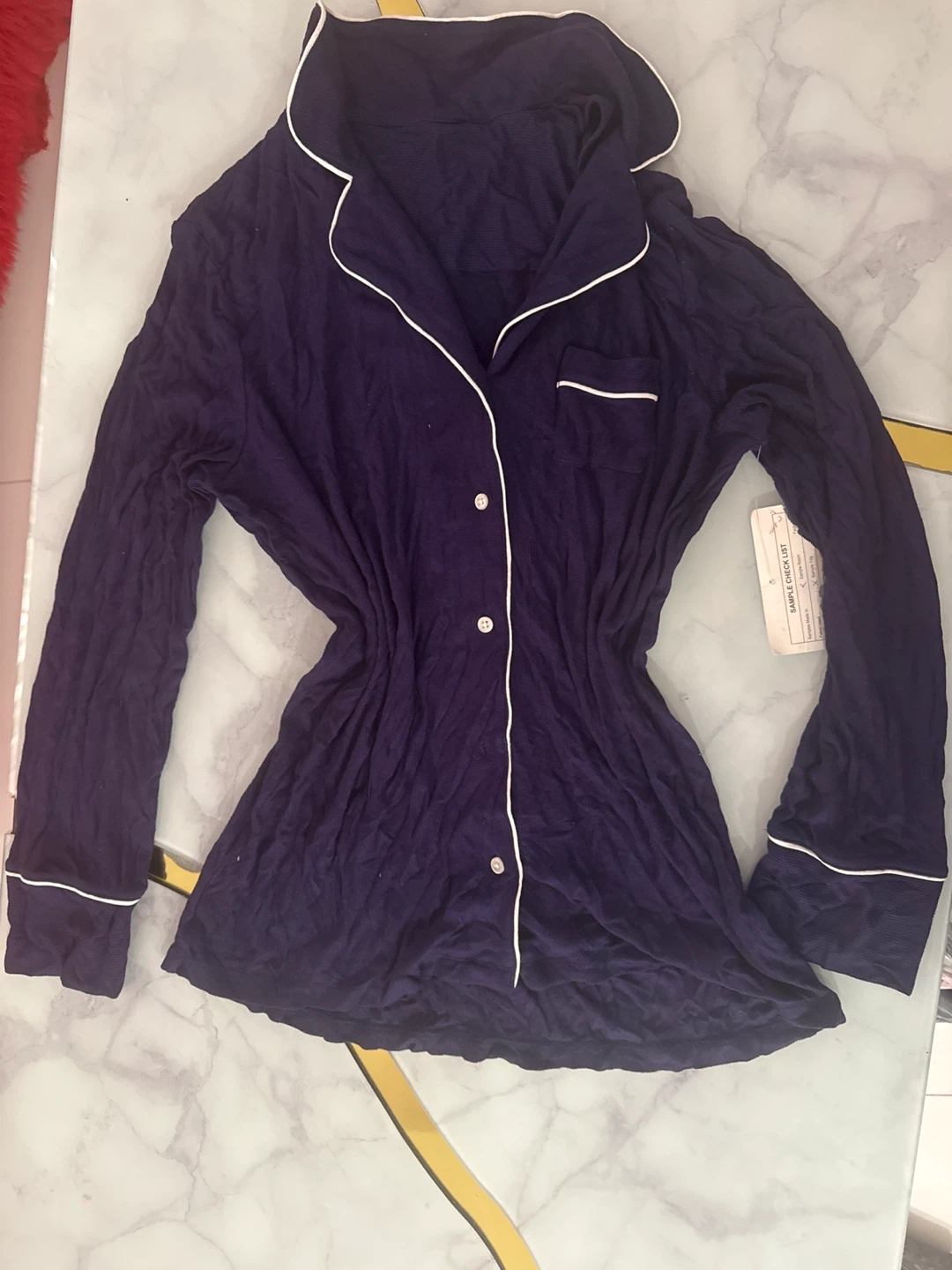 Size M Navy Blue Pajama Top with White Trim