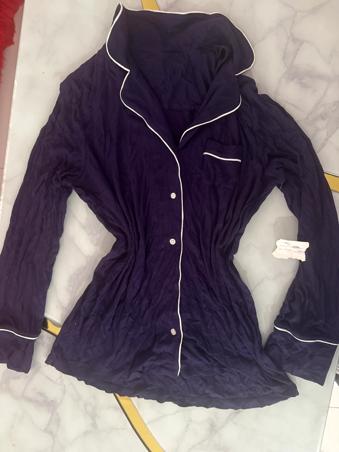 Size M Navy Blue Pajama Top with White Trim - photo 3