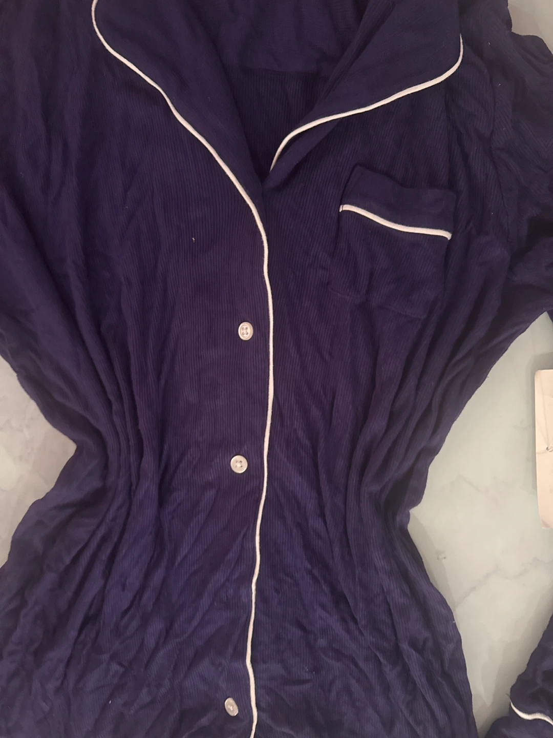 Size M Navy Blue Pajama Top with White Trim - photo 2