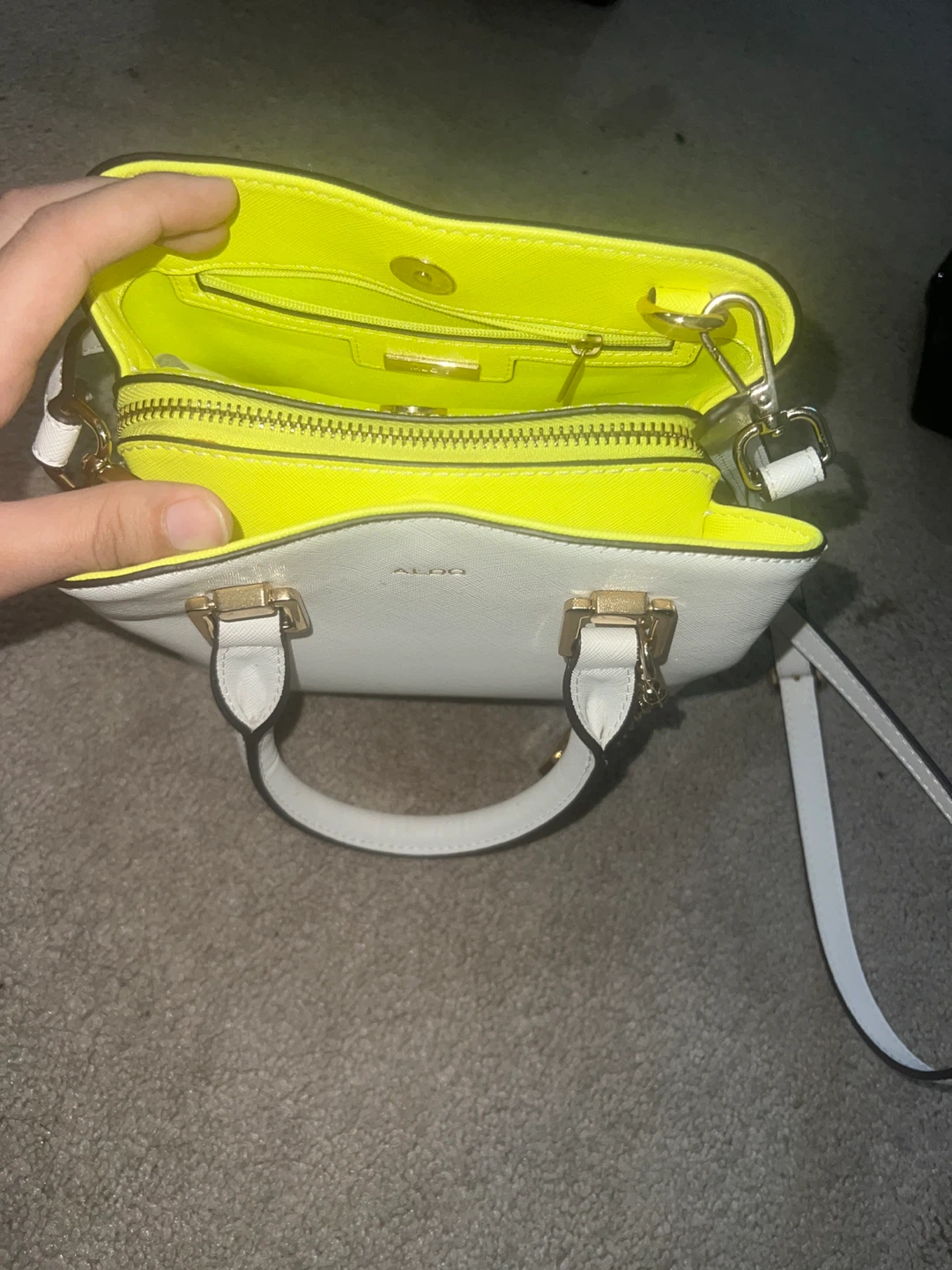 ALDO White Mini Top Handle Bag with Neon Yellow Interior - photo 2