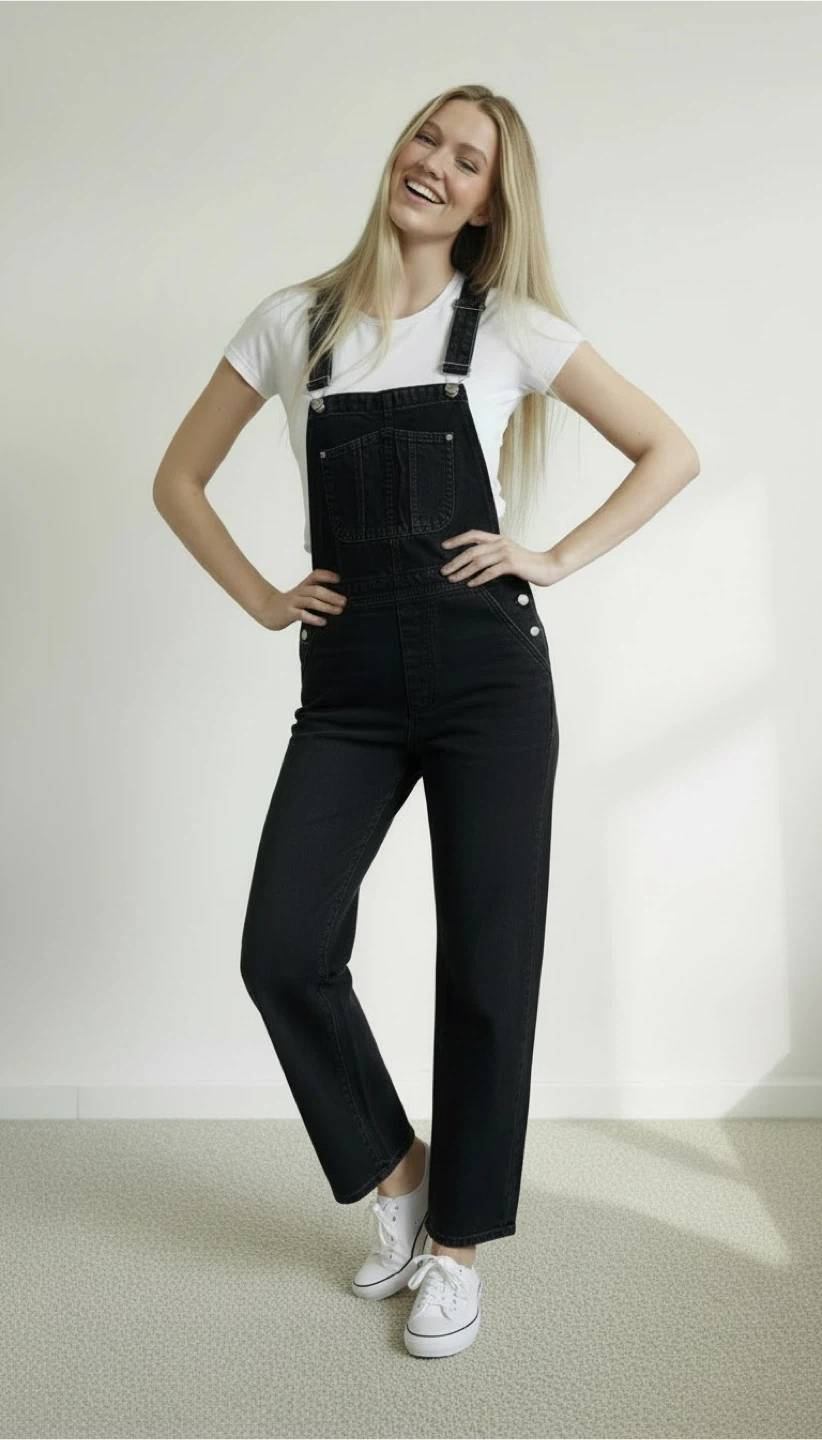 Black Denim Overalls (Size 14)
