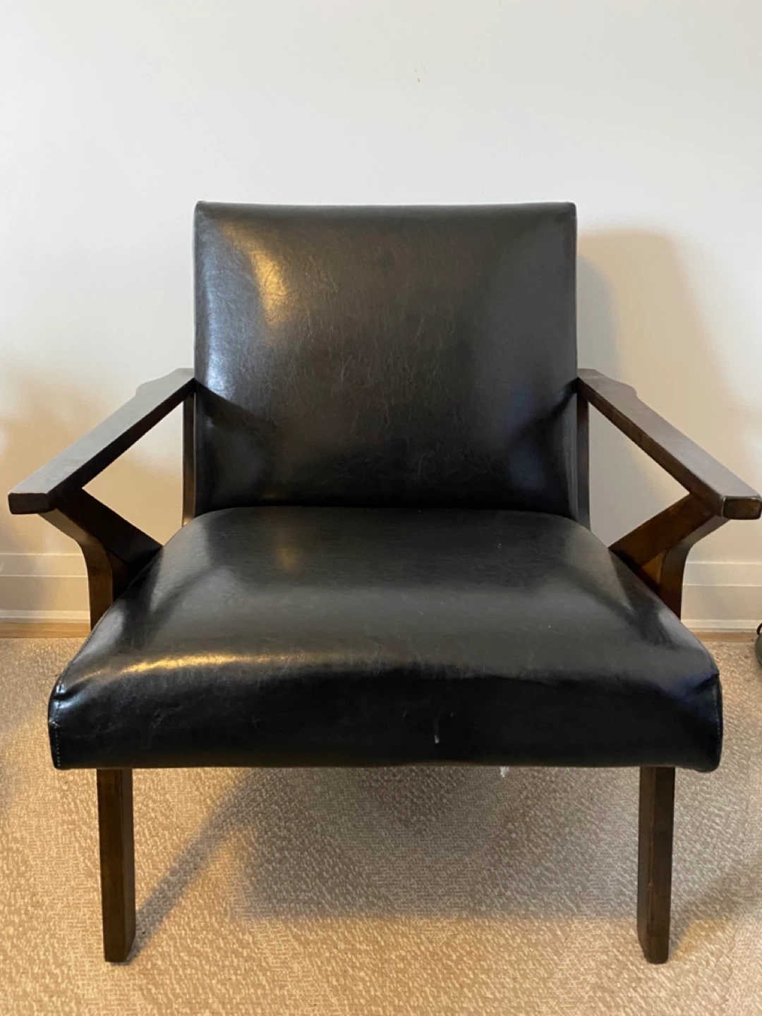 Mid-Century Modern Z-Frame Accent Chair - Black & Dark Wood - photo 3