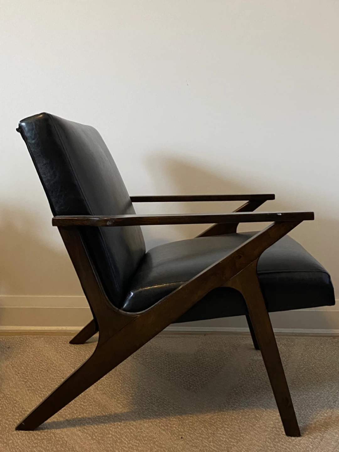 Mid-Century Modern Z-Frame Accent Chair - Black & Dark Wood - photo 4