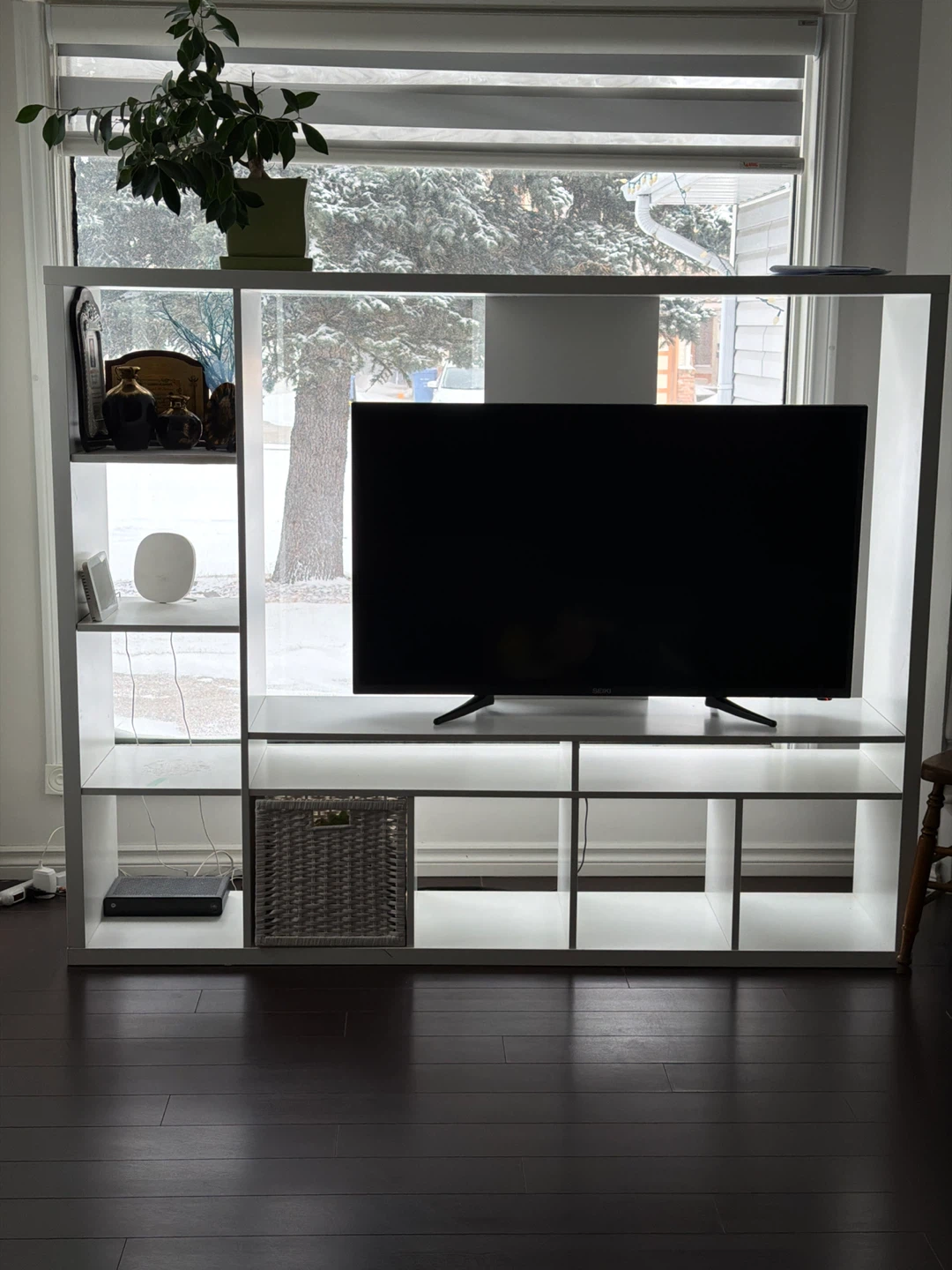 White Entertainment Unit with Storage Shelves