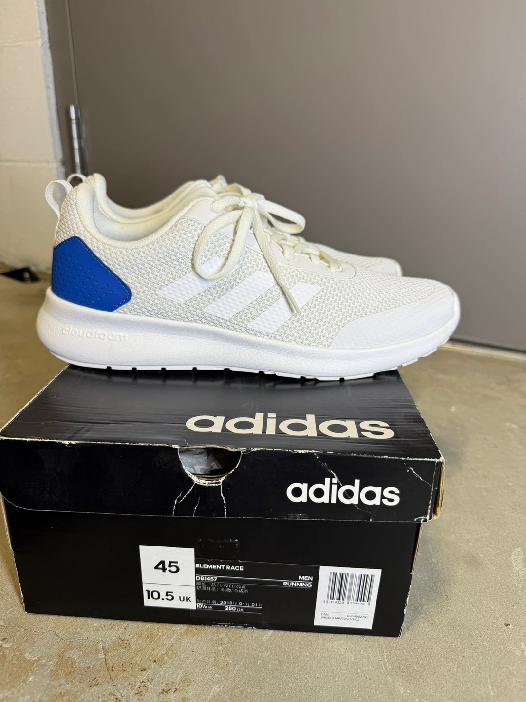 Adidas Element Race - White/Blue - Size 10.5 UK