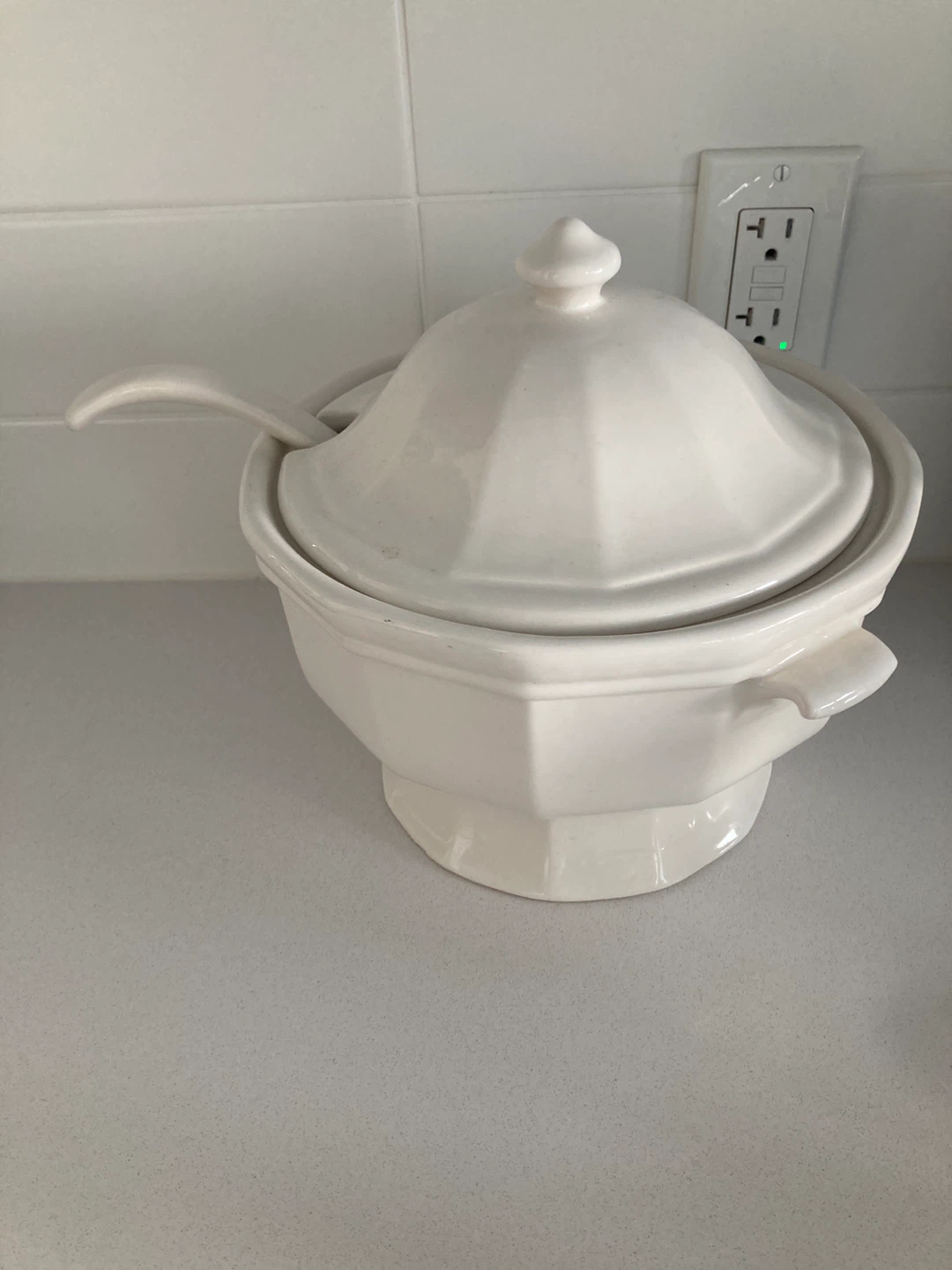 White Ceramic Soup Tureen with Ladle