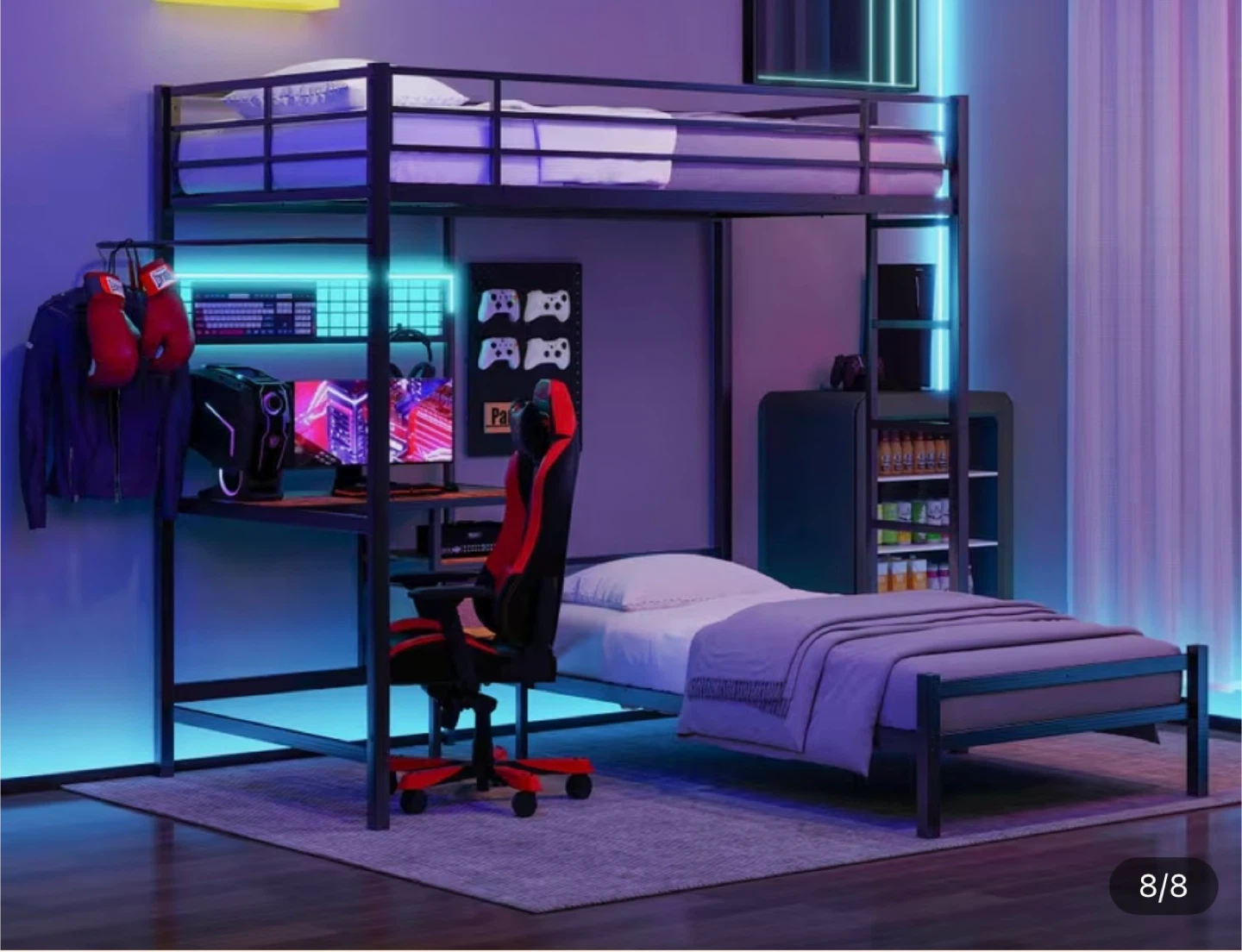 Black Metal Loft Bed with Desk - photo 2