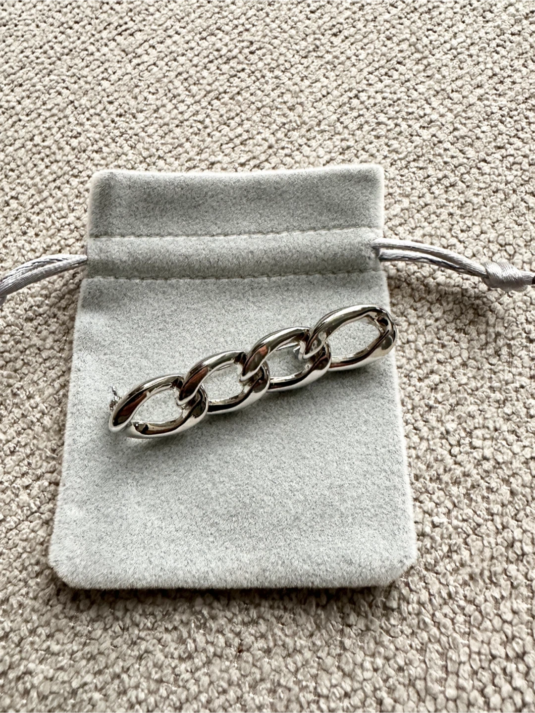 Silver Link Chain Brooch with Pouch - New - $5