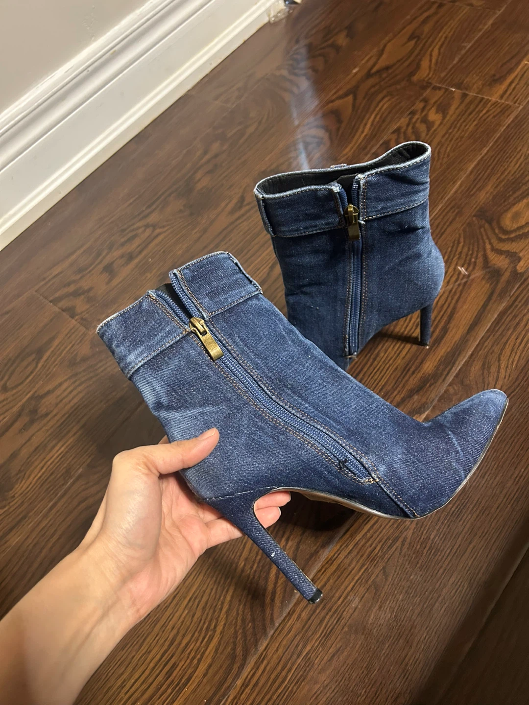 Denim Stiletto Ankle Boots