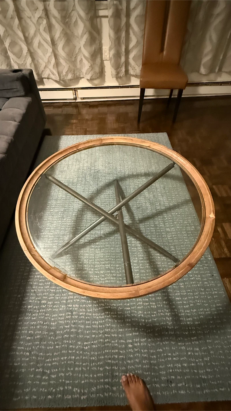 Round Glass Coffee Table with Wooden Rim - photo 2
