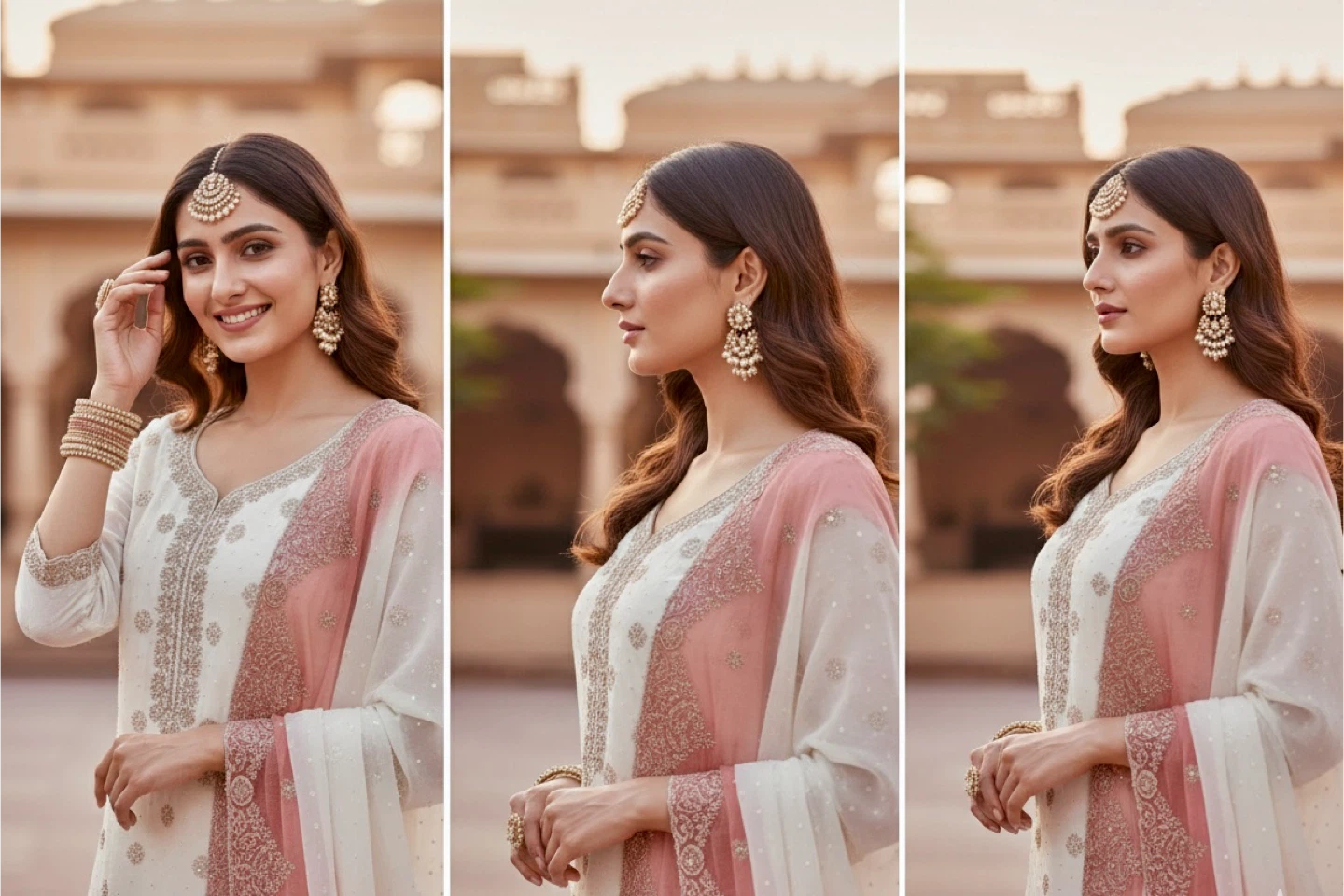 White and Pink Embroidered Salwar Kameez Set - photo 2