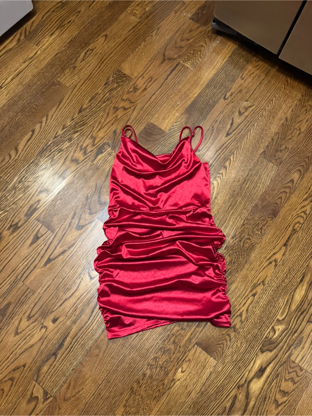Red Ruched Cowl Neck Slip Dress - photo 2