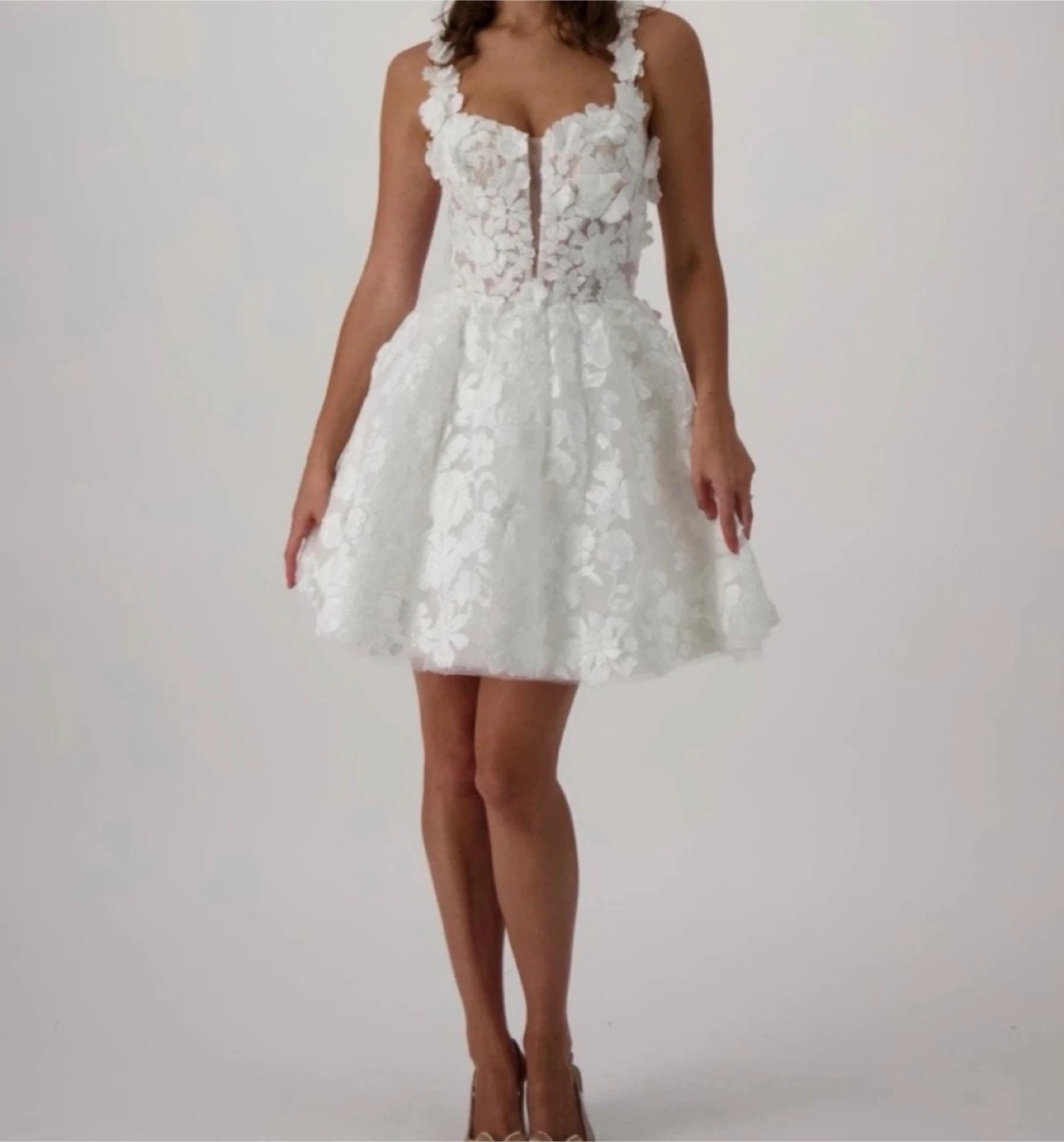 White Lace Cocktail Dress with Corset Back