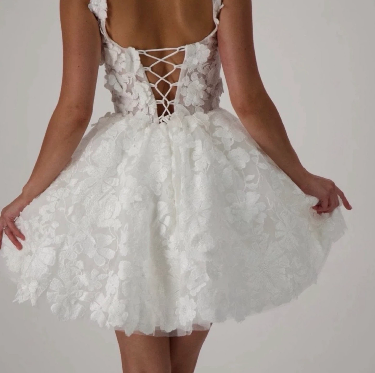 White Lace Cocktail Dress with Corset Back - photo 2