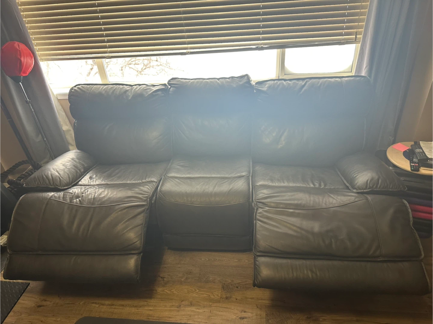 Black Leather 3-Seater Reclining Sofa - photo 2