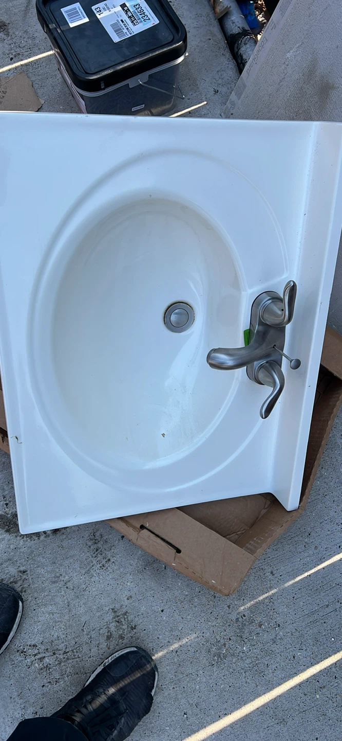 White Ceramic Bathroom Sink with Faucet - photo 2