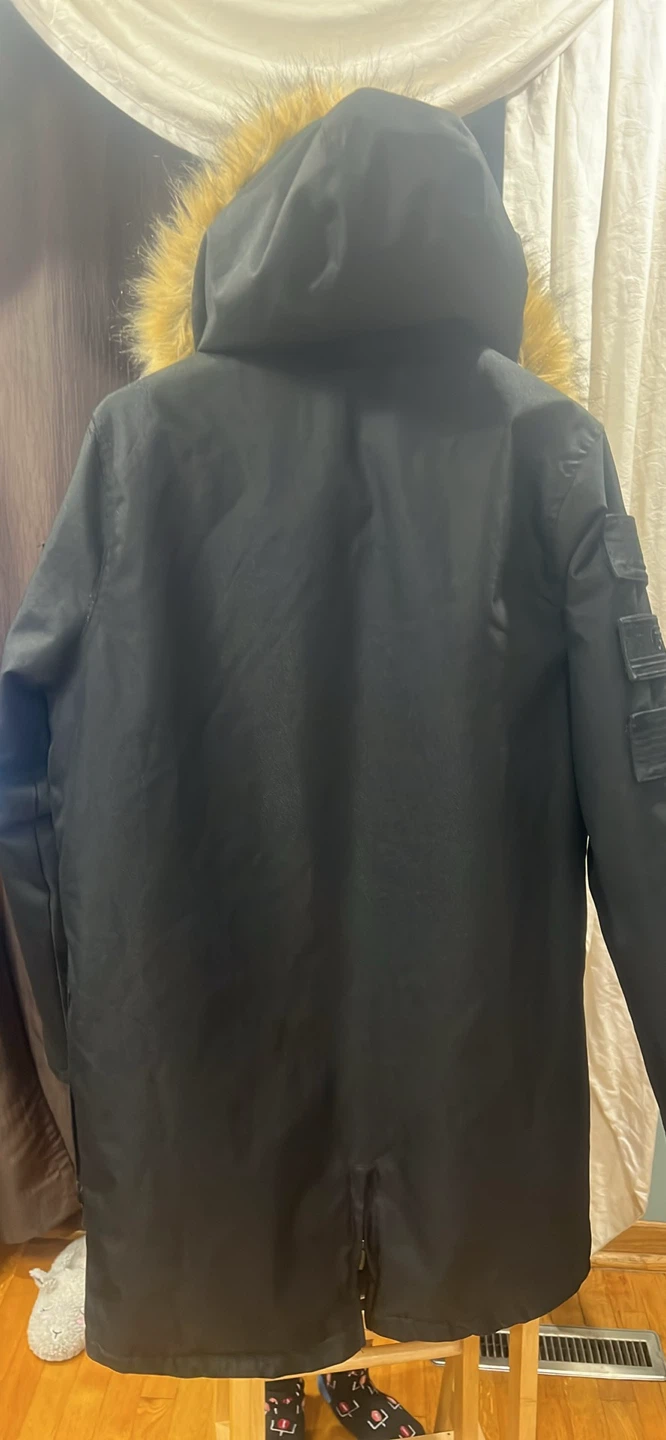 Black Parka Jacket with Faux Fur Hood - photo 2