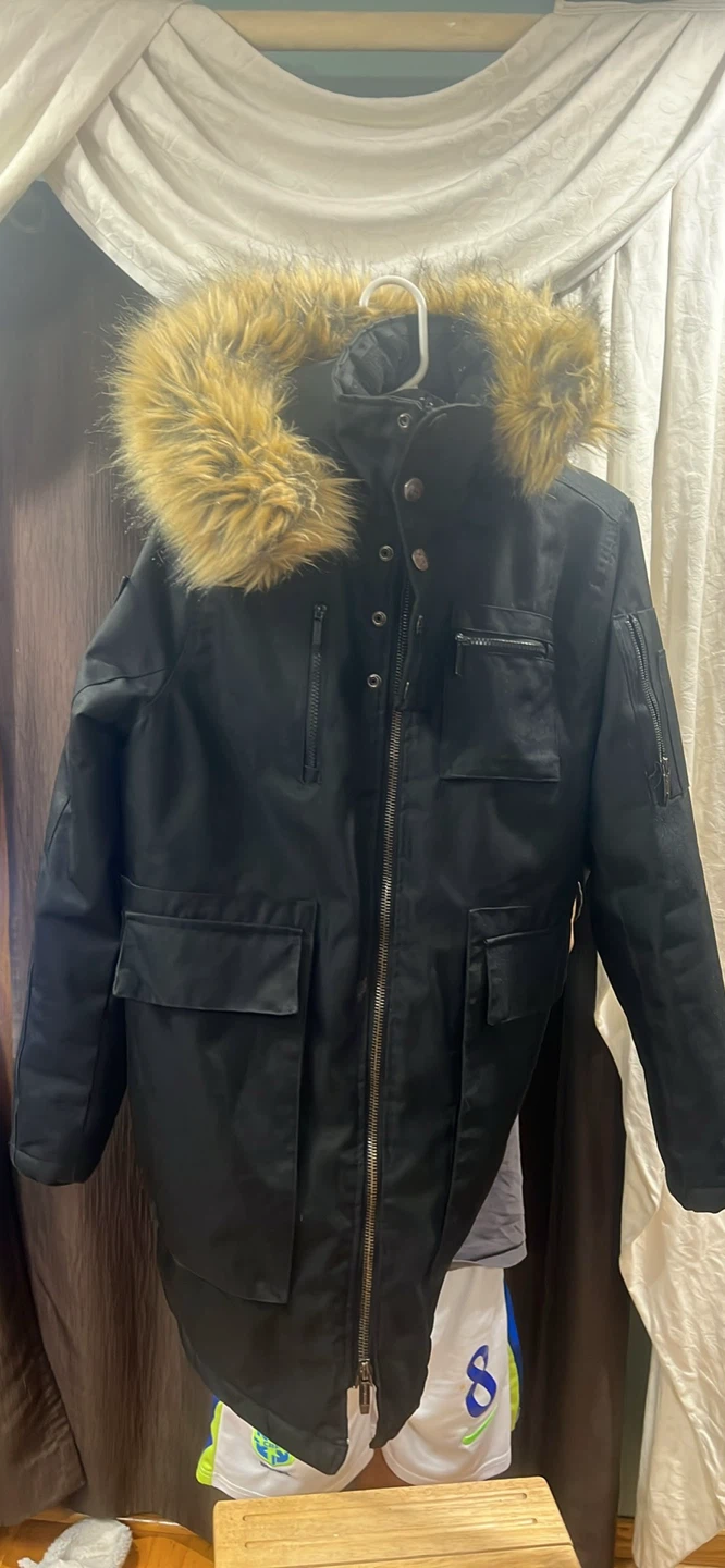 Black Parka Jacket with Faux Fur Hood - photo 3