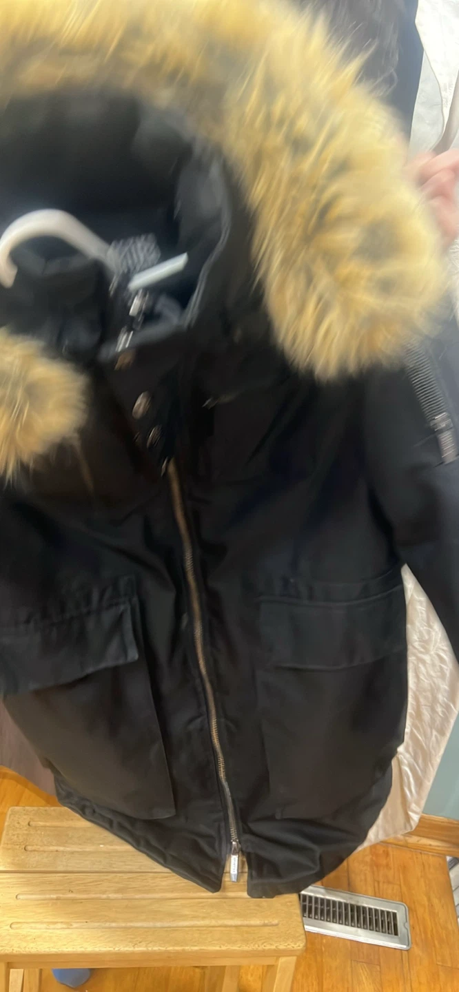 Black Parka Jacket with Faux Fur Hood - photo 4