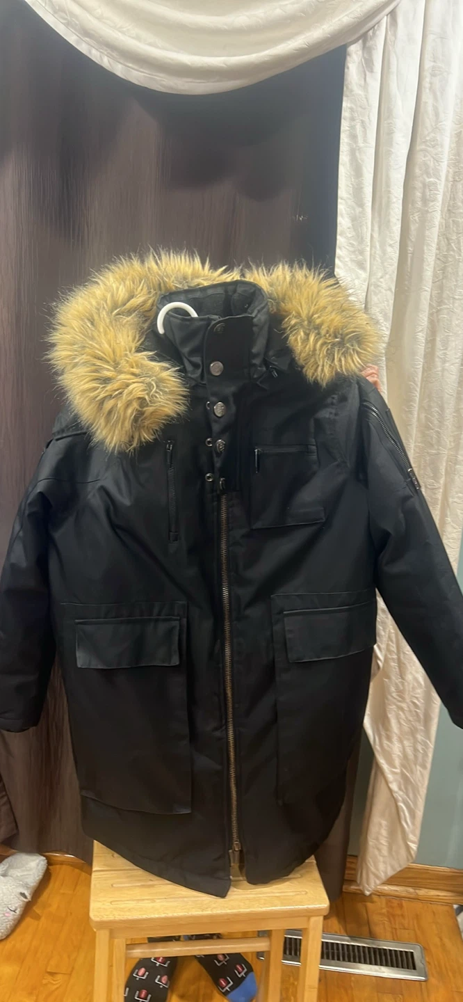 Black Parka Jacket with Faux Fur Hood