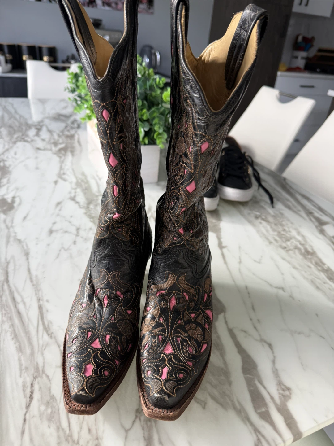 Corral Boots Black Pink Floral Western Cowboy Boots - photo 2