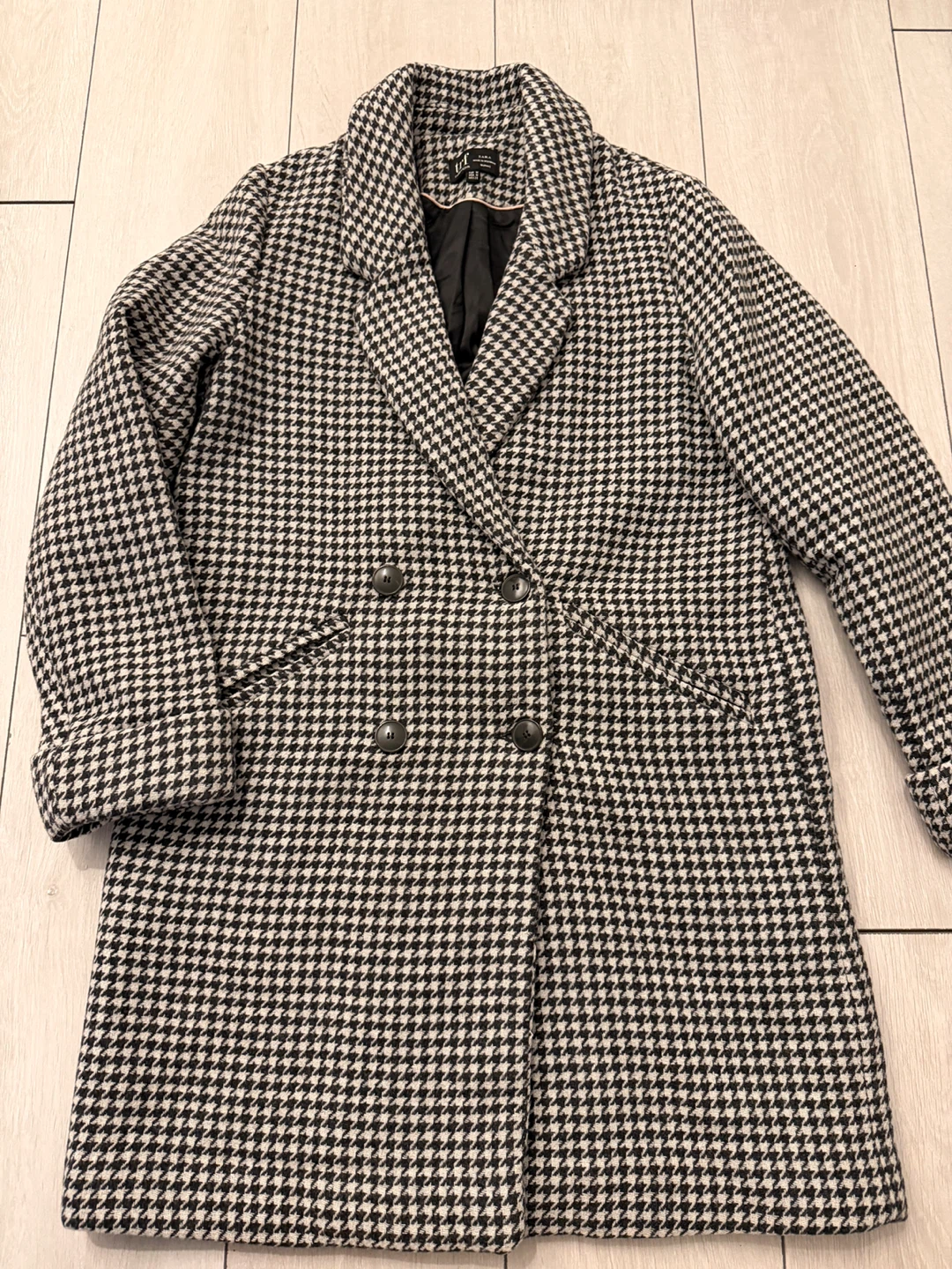 Zara TRF Houndstooth Double-Breasted Coat - Medium