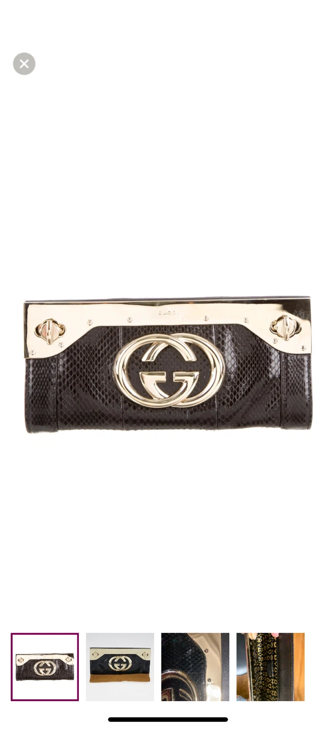 Gucci Black Snakeskin Clutch with Gold Interlocking G