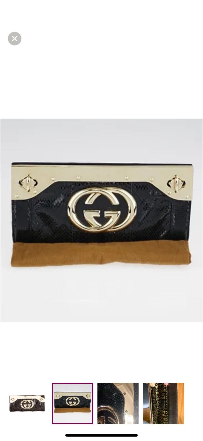Gucci Black Snakeskin Clutch with Gold Interlocking G - photo 2