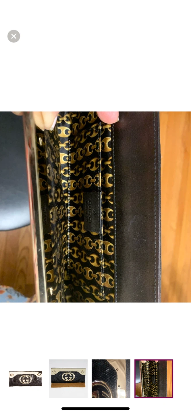 Gucci Black Snakeskin Clutch with Gold Interlocking G - photo 3